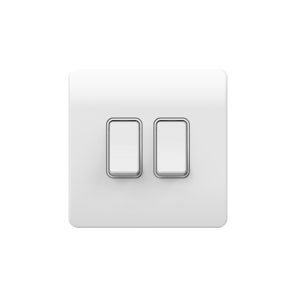 Slimline Kinetic Switch- 2 Gang, White body, white switches. -Non- Dimmable