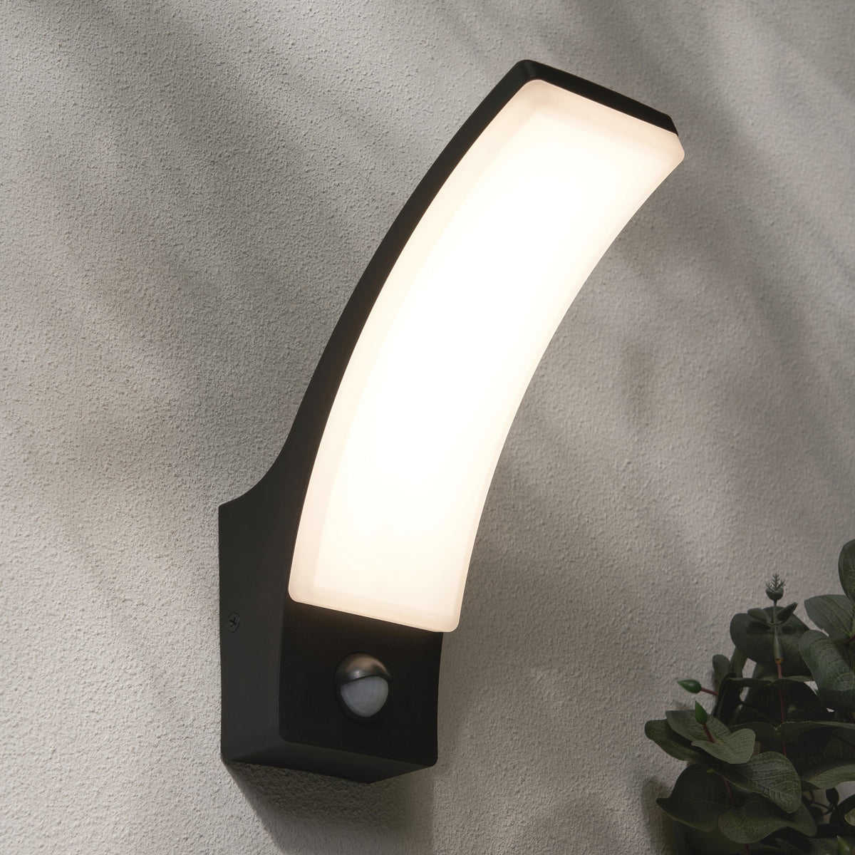 Batsu 12 Watt LED Curved Outdoor Wall Light with PIR - Black