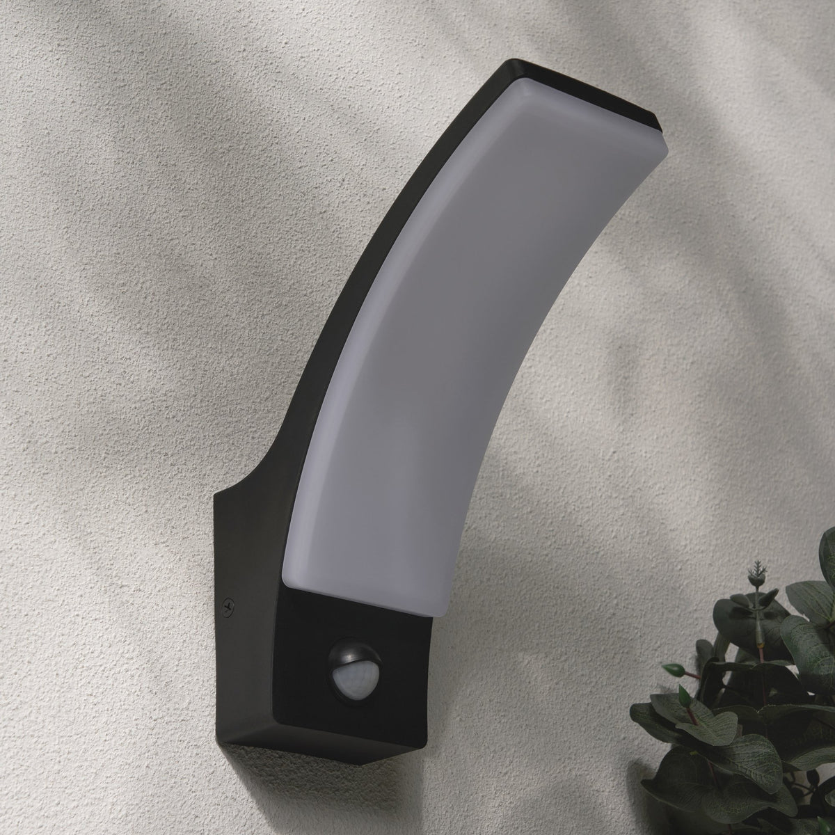Batsu 12 Watt LED Curved Outdoor Wall Light with PIR - Black