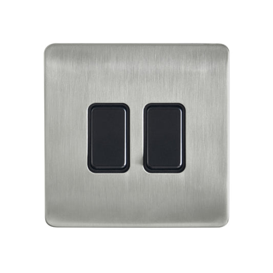 Decorative Kinetic Switch - 2 Gang, Satin Nickel Front, Black switch and body- Non Dimmable