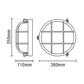 Gali Outdoor Caged Round Bulkhead Wall Light, Silver