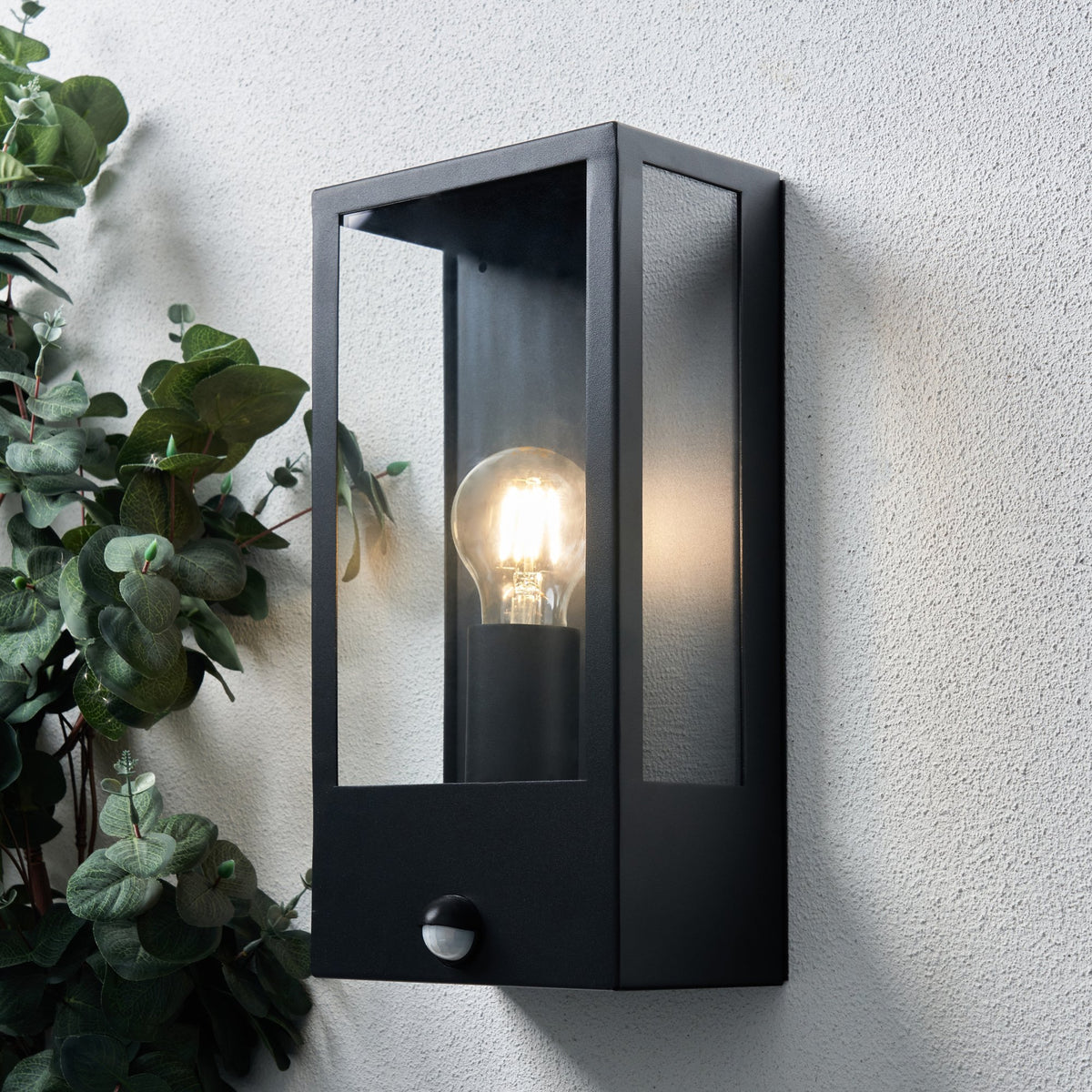 Minerva Outdoor Wall Light with PIR Sensor, Black