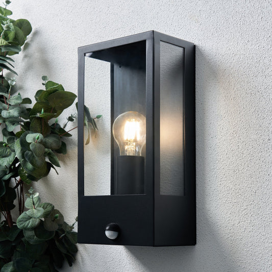 Minerva Outdoor Wall Light with PIR Sensor, Black