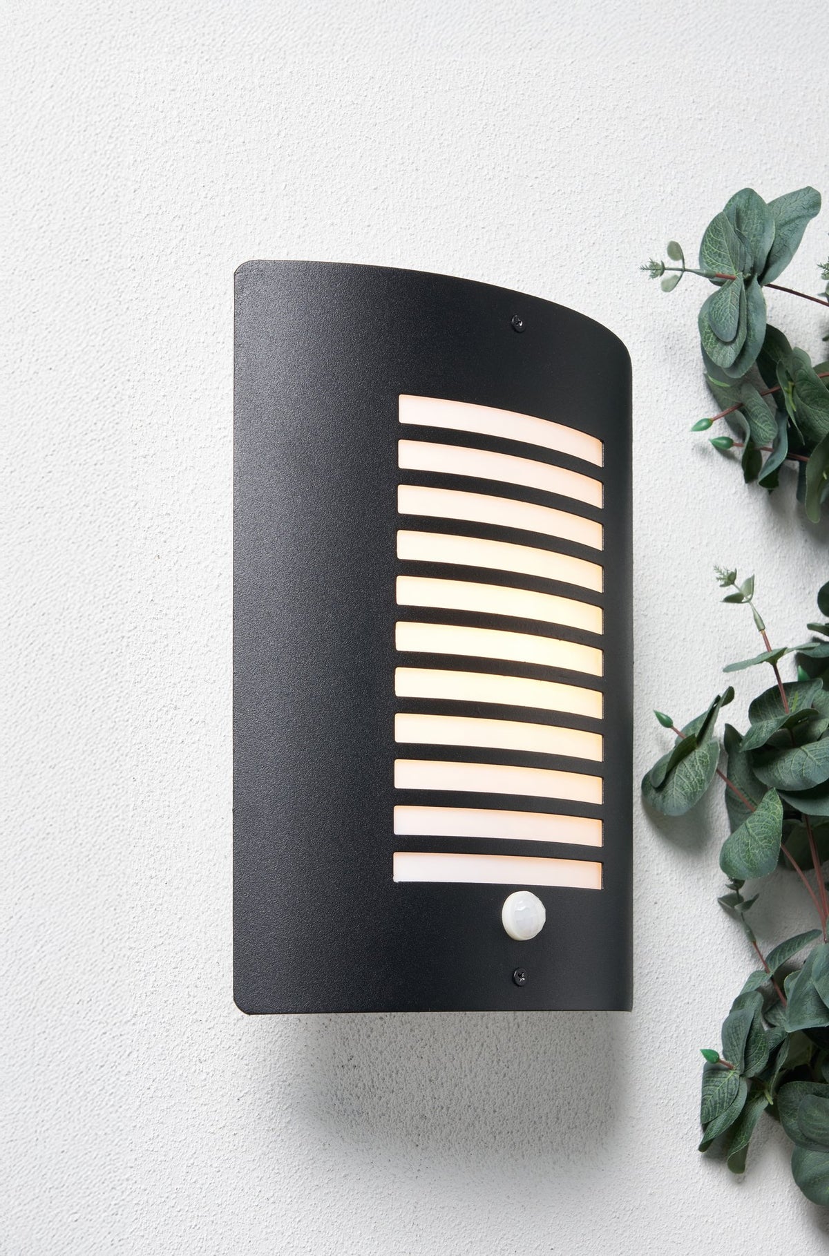 Sigma Panel Slatted Wall Lantern With PIR, Black