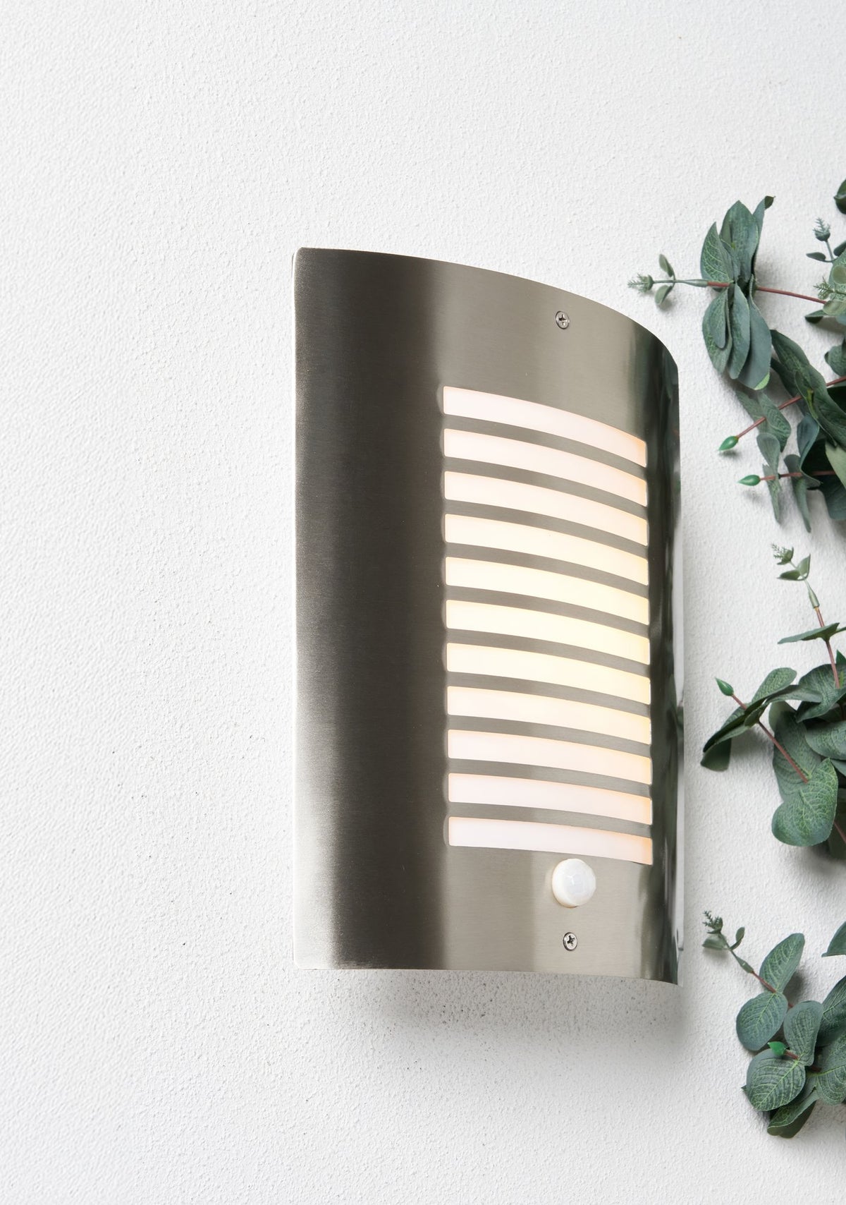 Sigma Panel Slatted Wall Lantern With PIR, Stainless Steel
