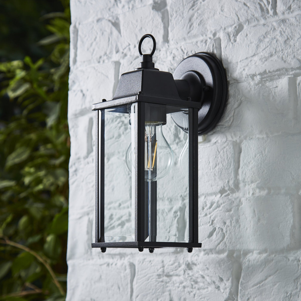 Ceres Outdoor Lantern Bevelled Glass Wall Light - Black