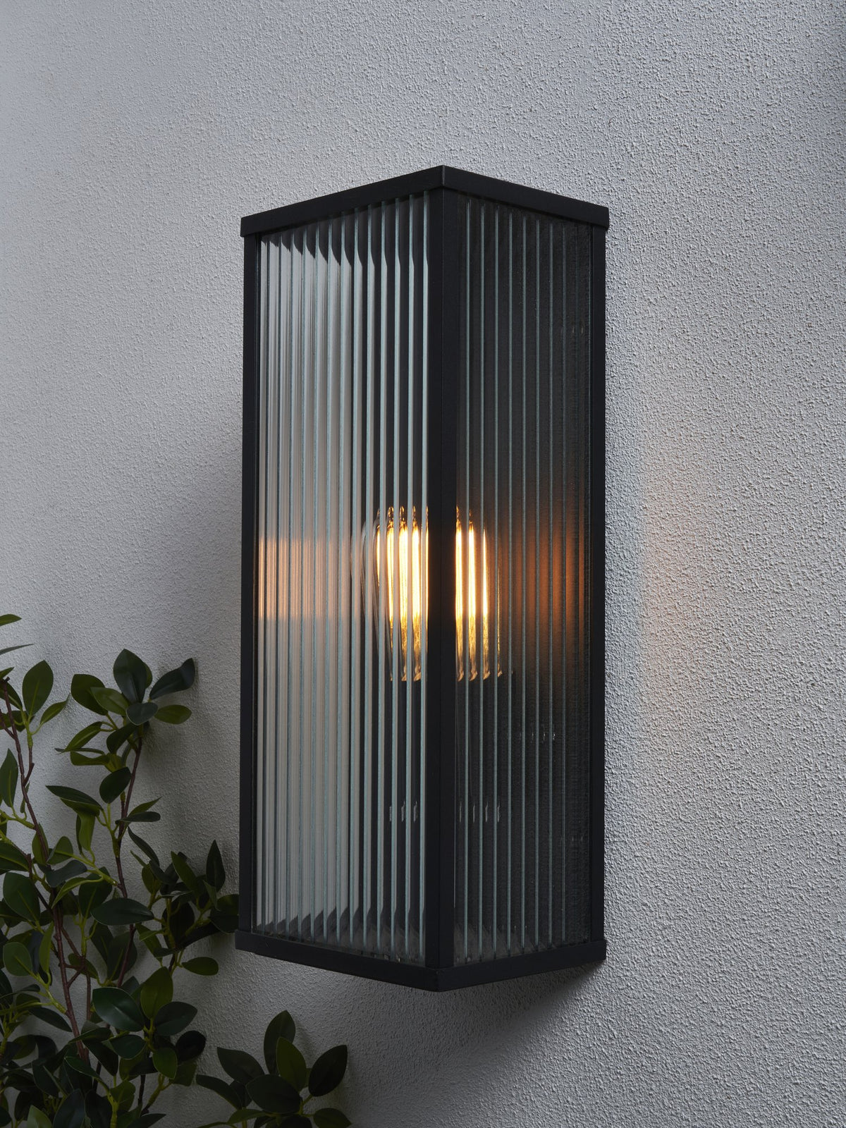 Memphis Outdoor Box Frame Lantern with Ribbed Glass - Black