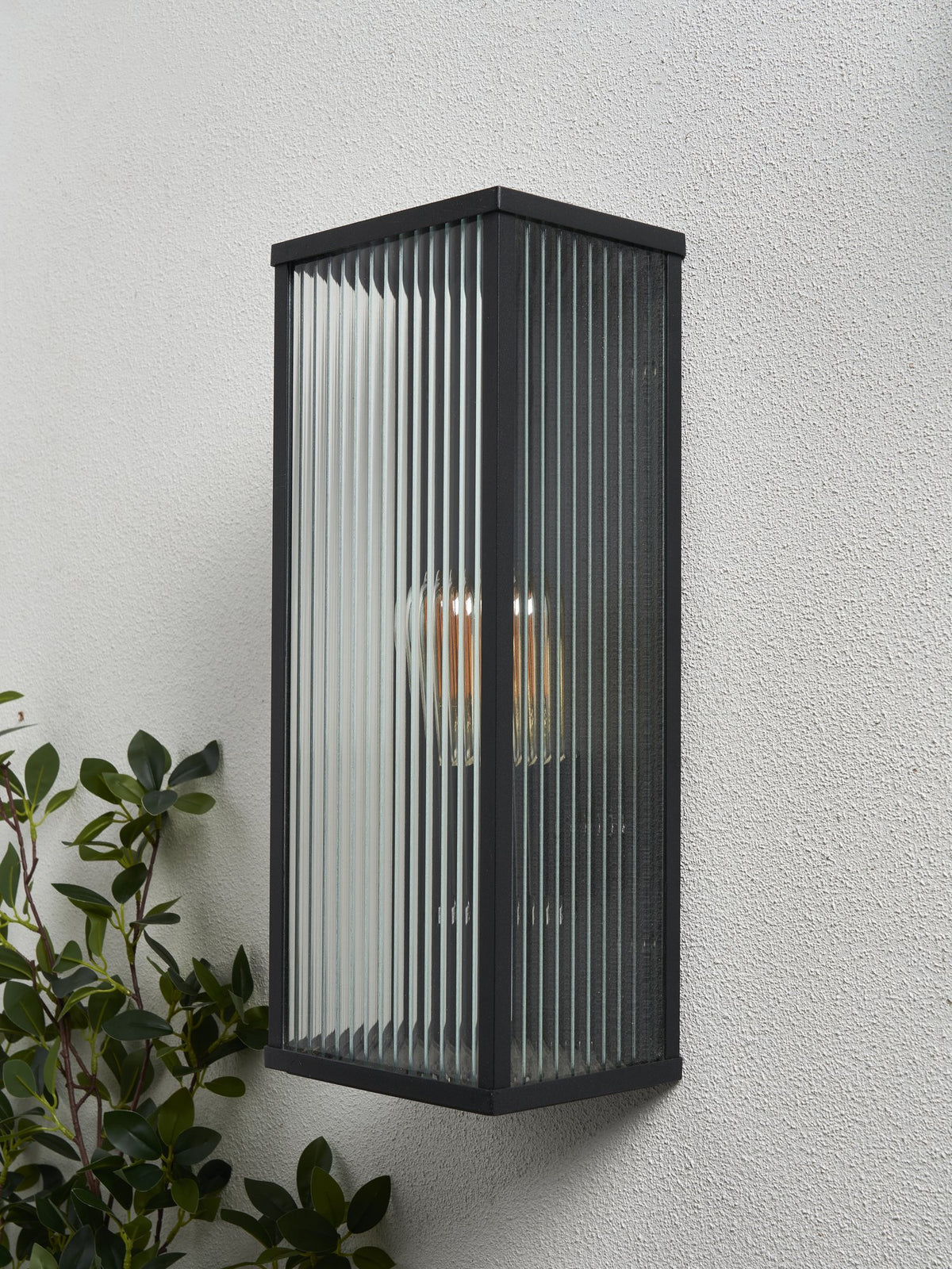 Memphis Outdoor Box Frame Lantern with Ribbed Glass - Black