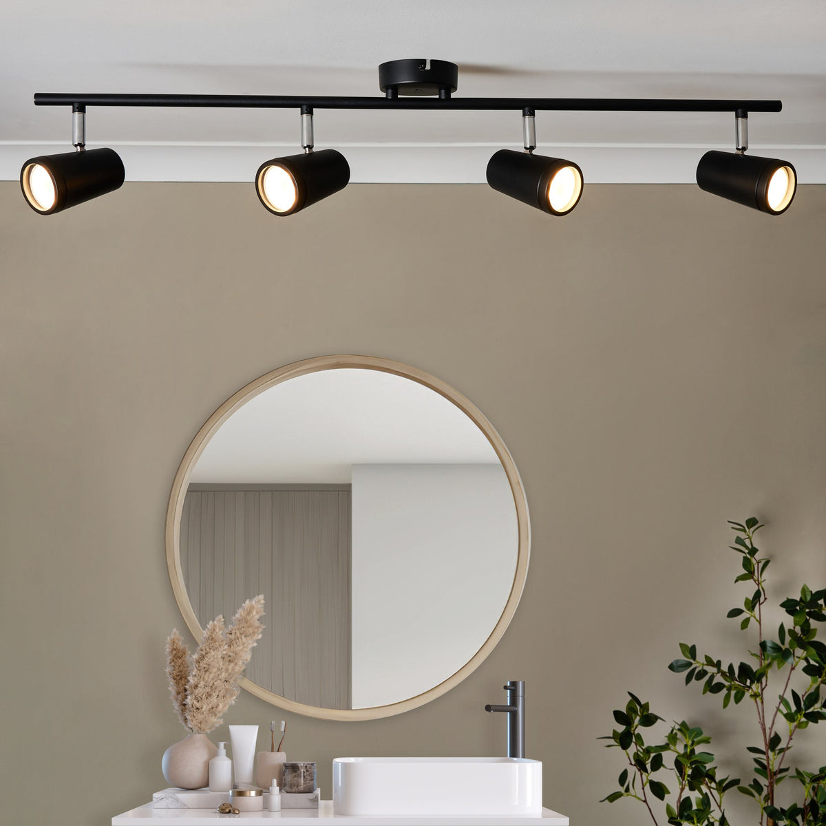 Freya Bathroom Ceiling Spotlight Bar, Matt Black
