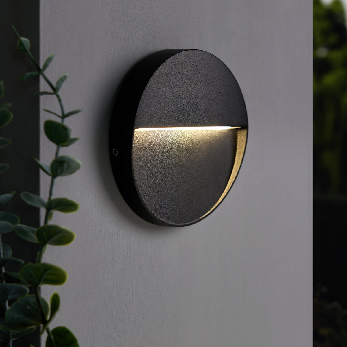 Onza Outdoor LED 11cm Round Wall Light, Black