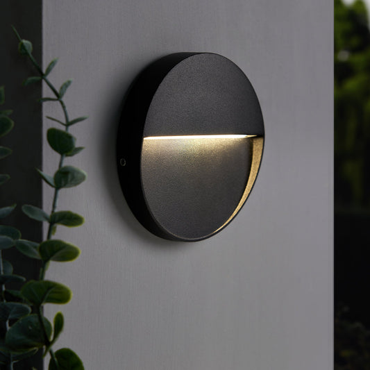Onza Outdoor LED 11cm Round Wall Light, Black