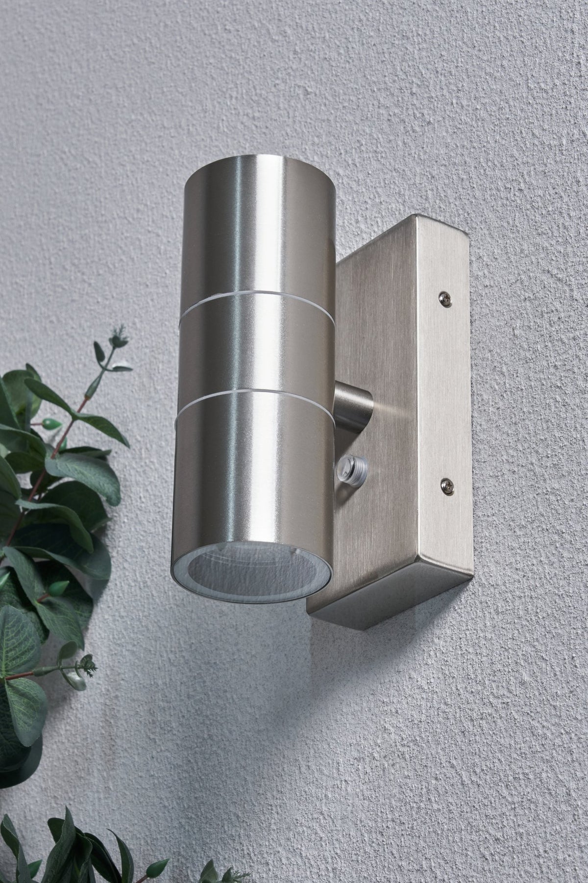 Leto Outdoor Up and Down Wall Light with Photocell, Stainless Steel