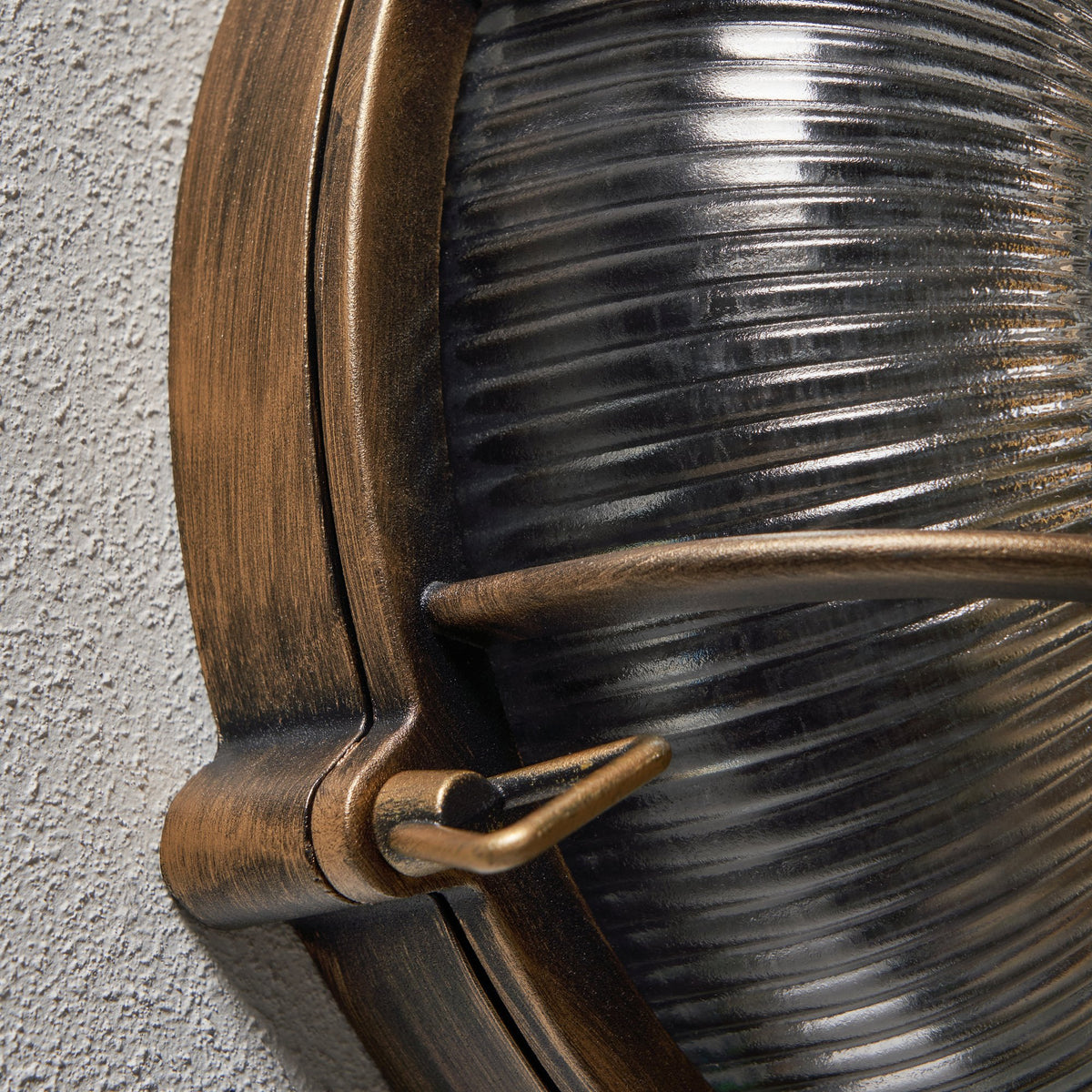 Gali Outdoor Caged Round Bulkhead Wall Light, Gold