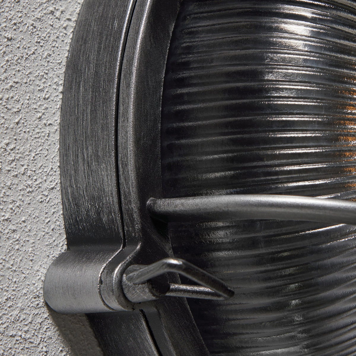 Gali Outdoor Caged Round Bulkhead Wall Light, Silver