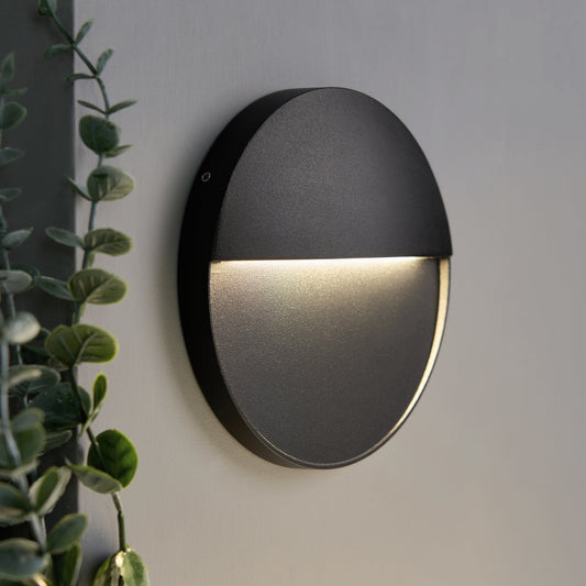 Onza Outdoor LED 16cm Round Wall Light, Black
