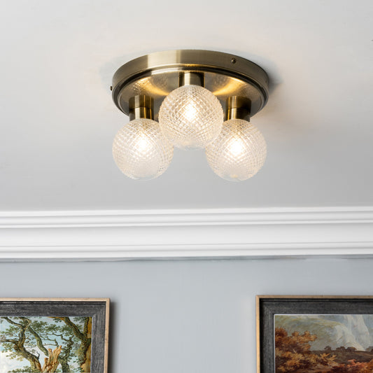 Vermont Ceiling Flush. IP44. Antique Brass