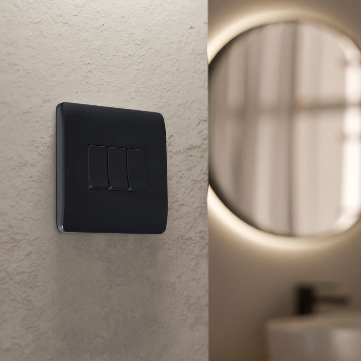 3 Gang Battery powered Switch On/Off/Dim Matt Black IP20 CR2032 battery supplied