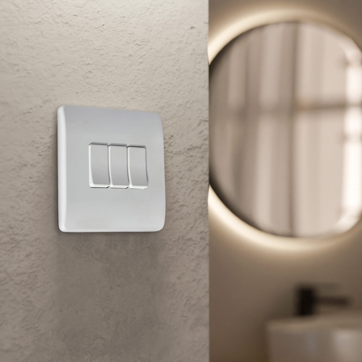 3 Gang Battery powered Switch On/Off/Dim Matt White IP20 CR2032 battery supplied