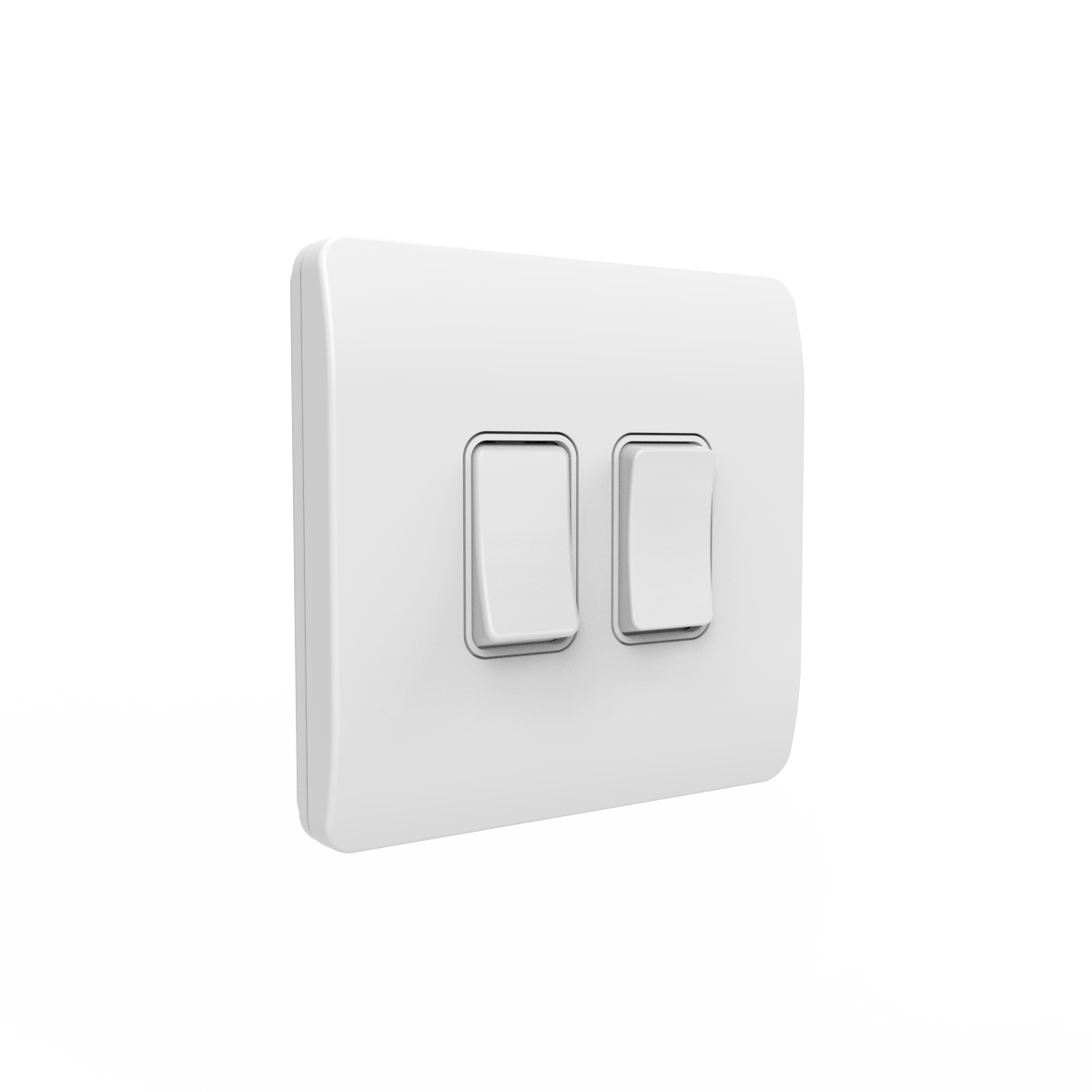 Slimline Kinetic Switch- 2 Gang, White body, white switches. -Non- Dimmable