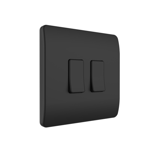 2 Gang Battery powered Switch On/Off/Dim Matt Black IP20 CR2032 battery supplied