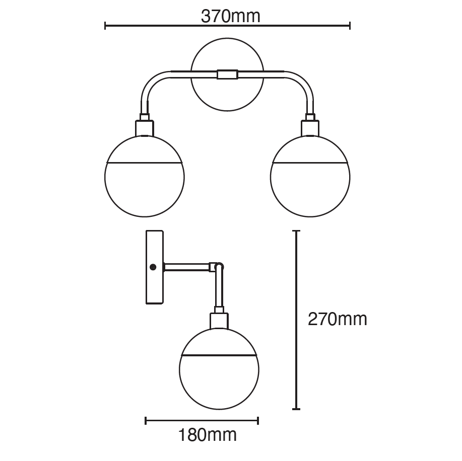 Lille 2 Light Bathroom Wall Light, Black and Brass