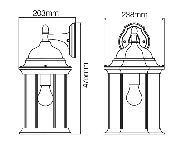 Alvin Large 6 Panel Lantern Black
