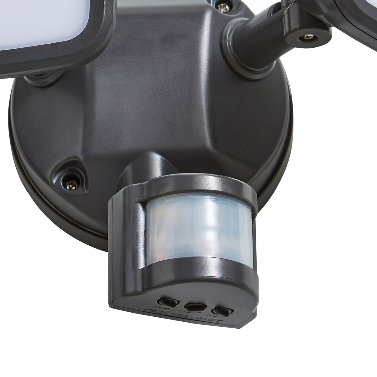 Lynn Twin 20 Watt LED Outdoor Flood Light with PIR Sensor - Dark Grey
