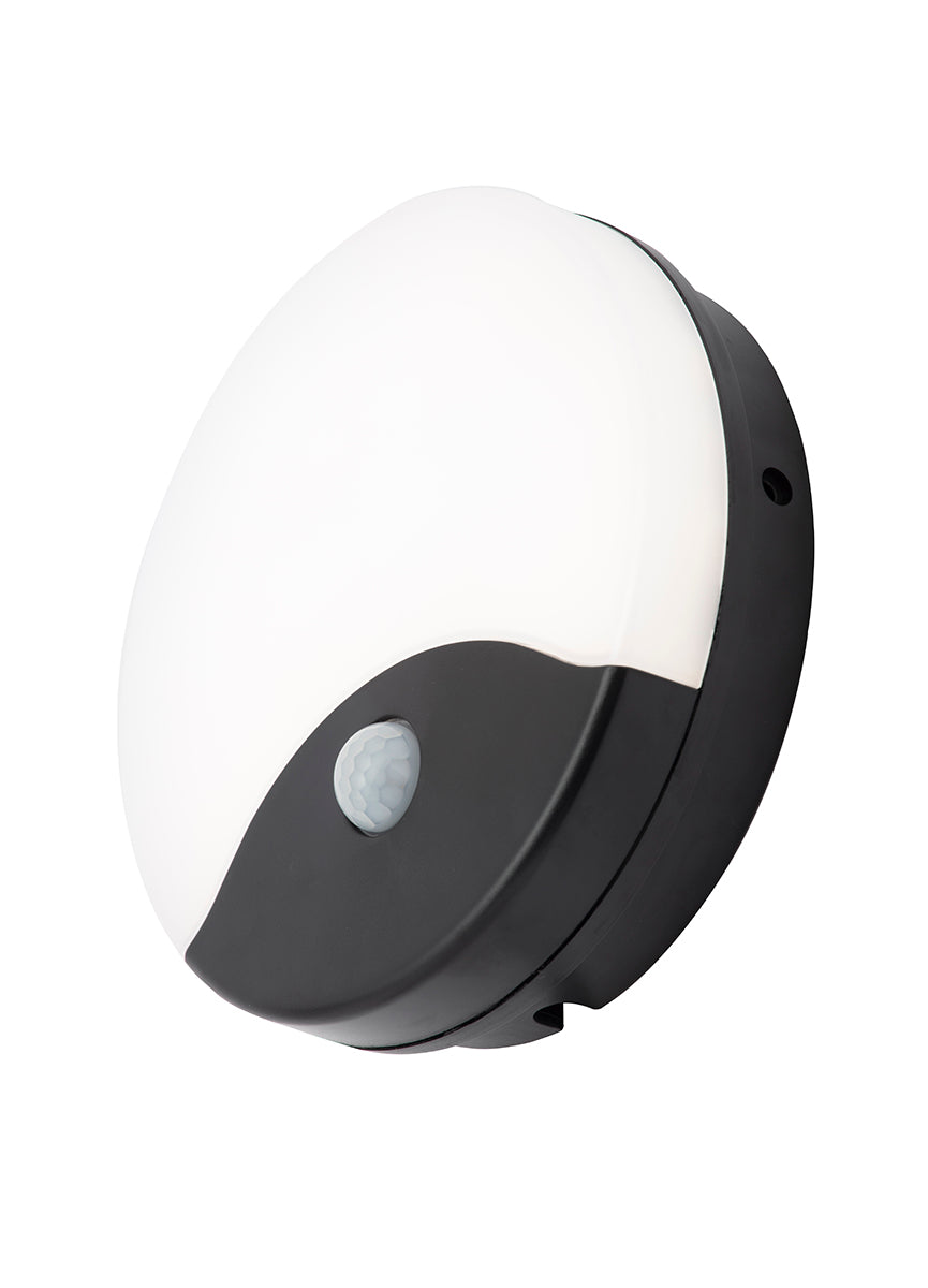 Turus 15 Watt LED Outdoor Round Bulkhead Light with PIR, Black