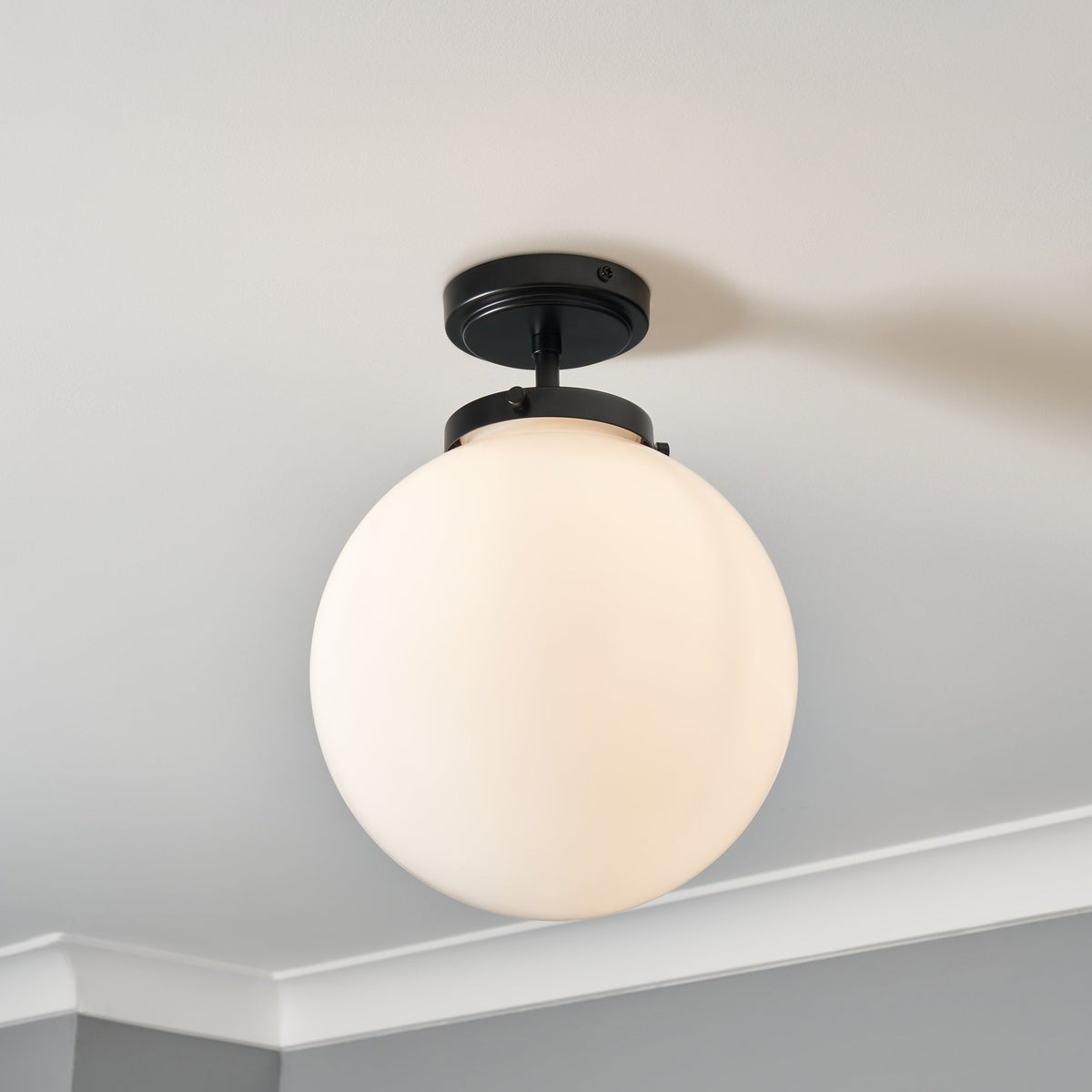 Porto Bathroom Globe Ceiling Light, Matt Black