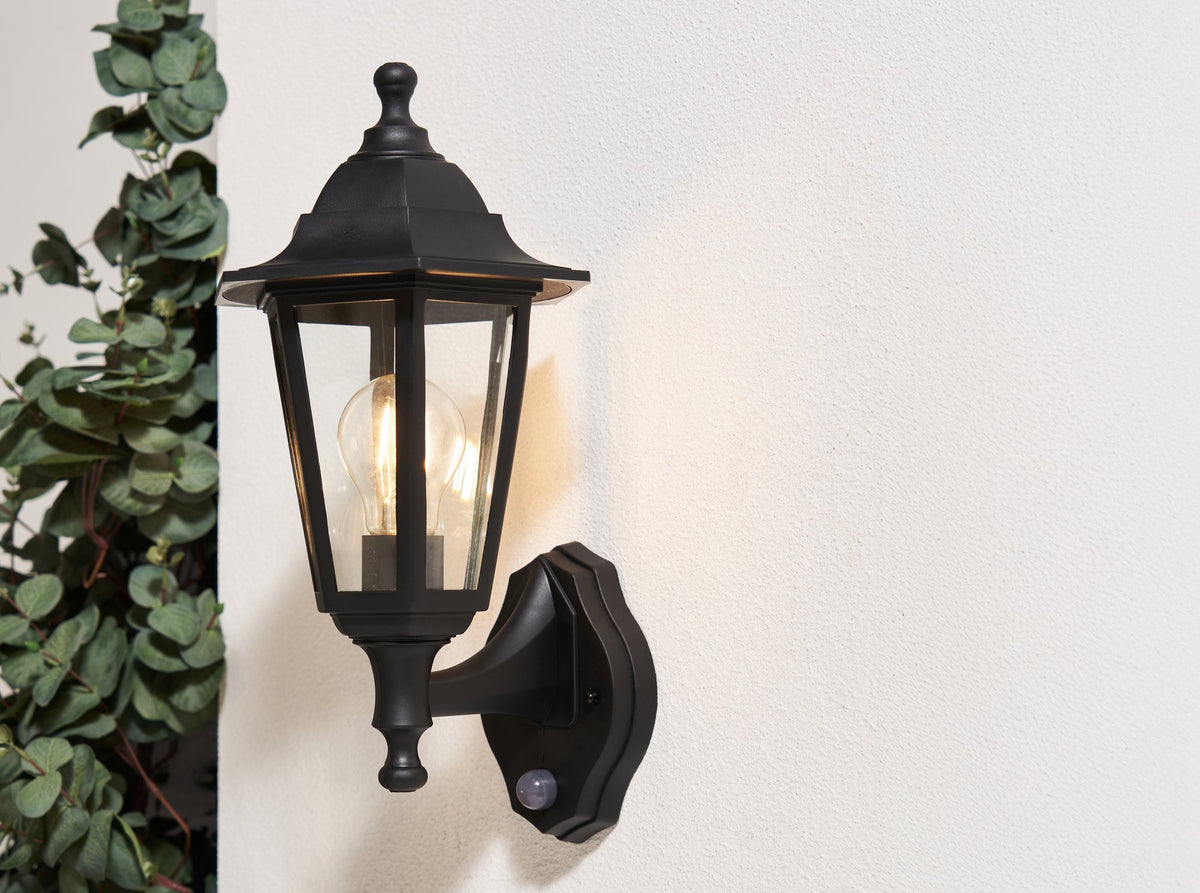 Bianca Outdoor Polycarbonate Wall Lantern with PIR Sensor, Black