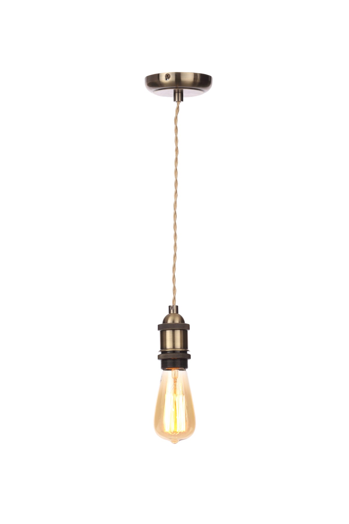 Dale Industrial Style Braided Champagne Cable Ceiling Pendant - Antique Brass