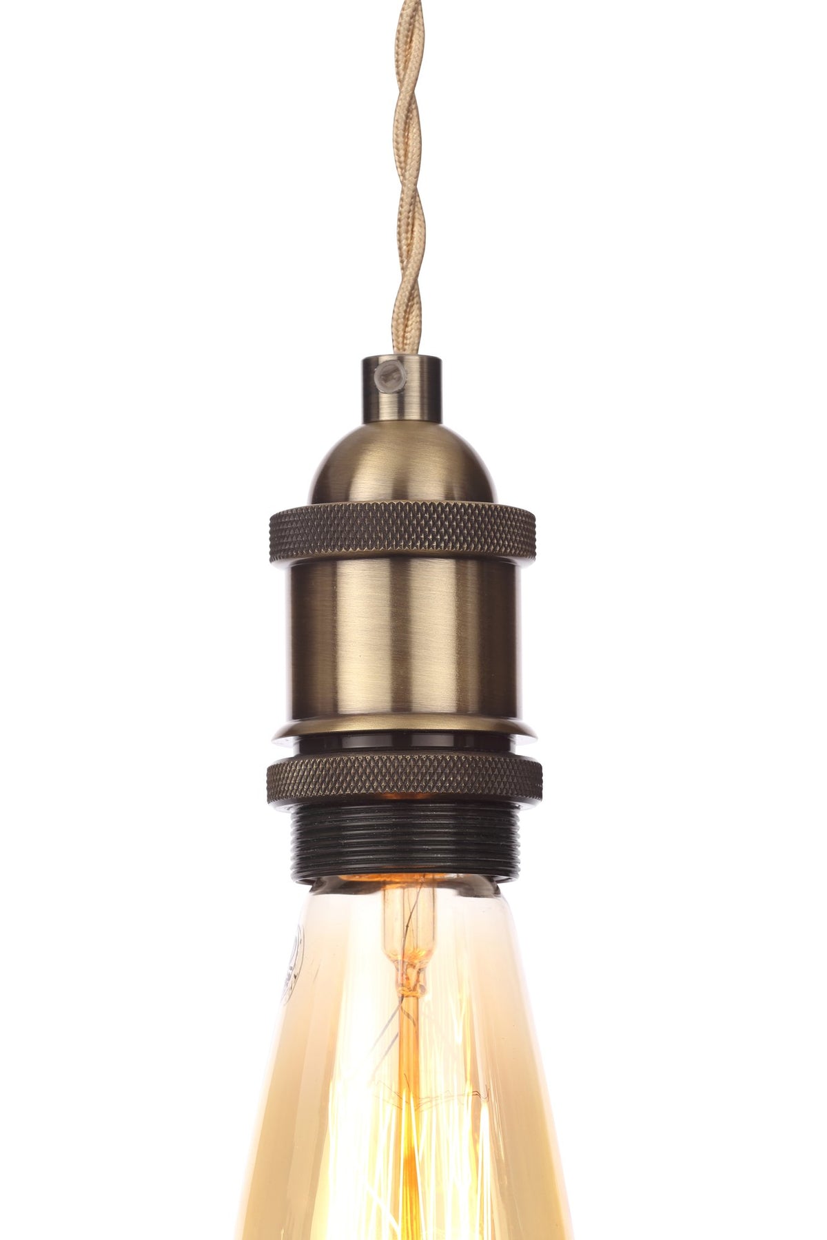 Dale Industrial Style Braided Champagne Cable Ceiling Pendant - Antique Brass