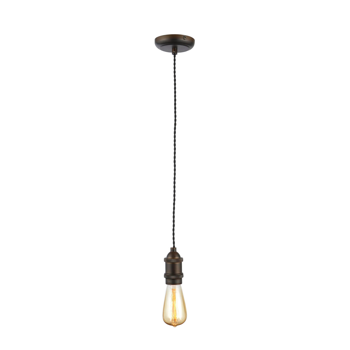 Dale Industrial Style Braided Black Cable Ceiling Pendant - Antique Bronze