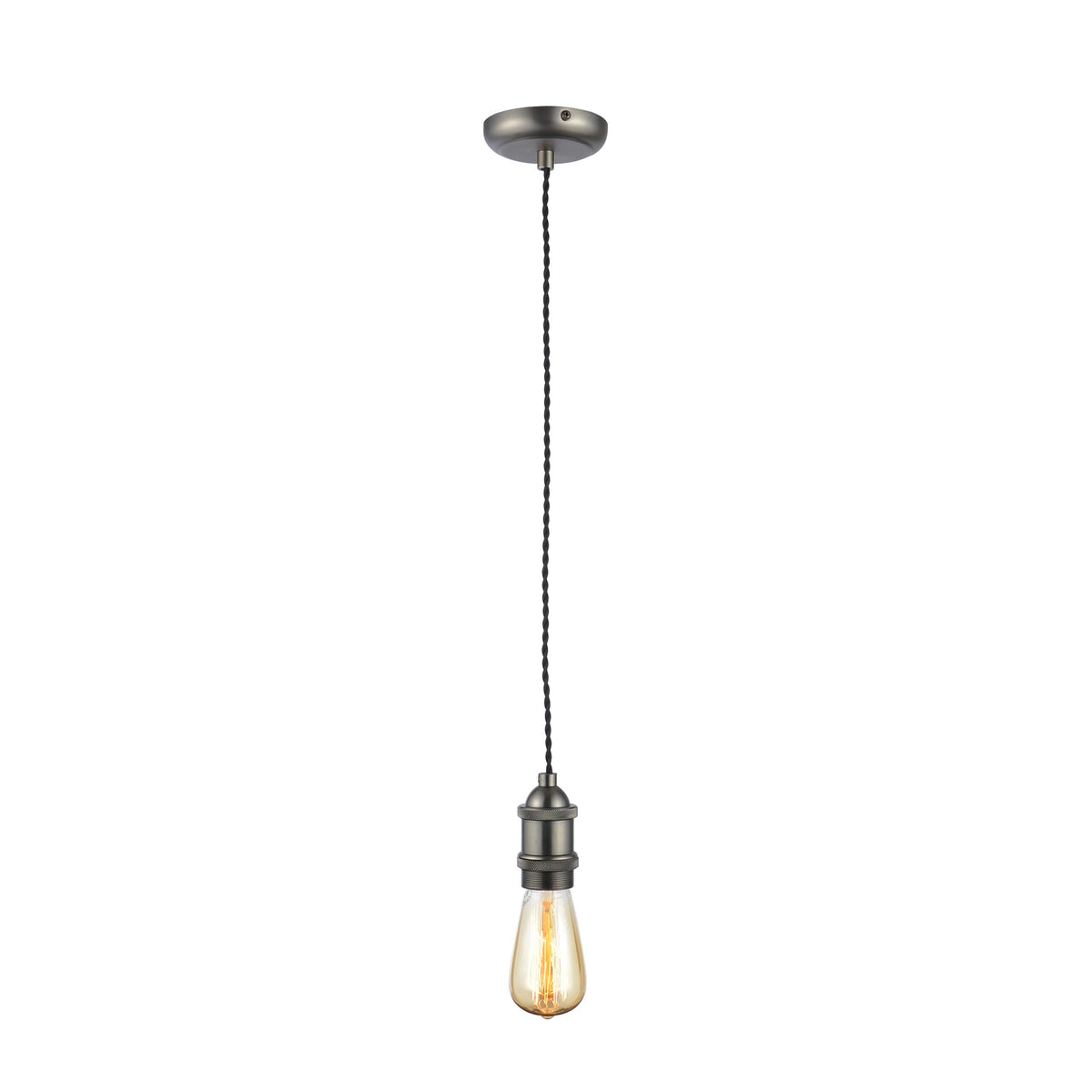 Dale Industrial Style Braided Black Cable Ceiling Pendant - Pewter