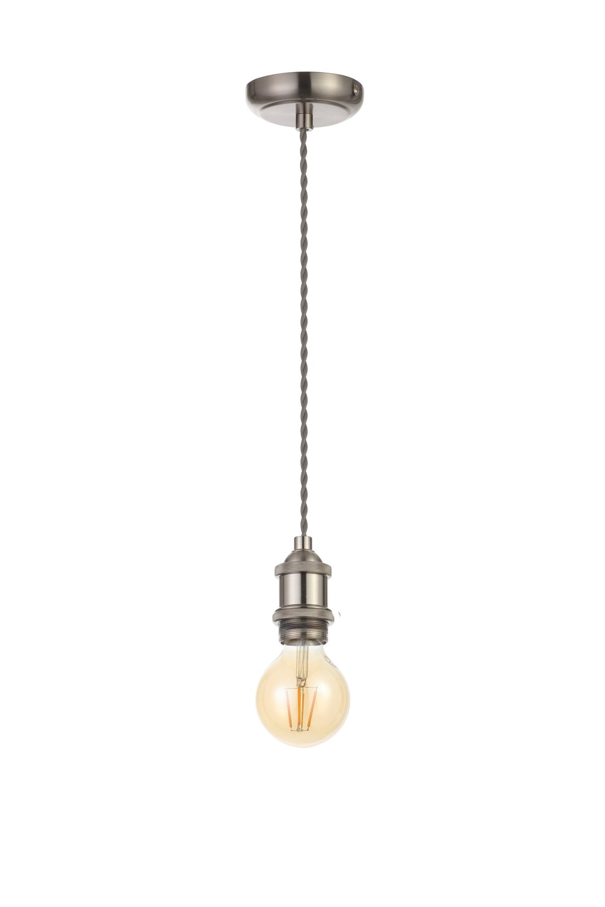 Dale Industrial Style Braided Grey Cable Ceiling Pendant - Satin Nickel
