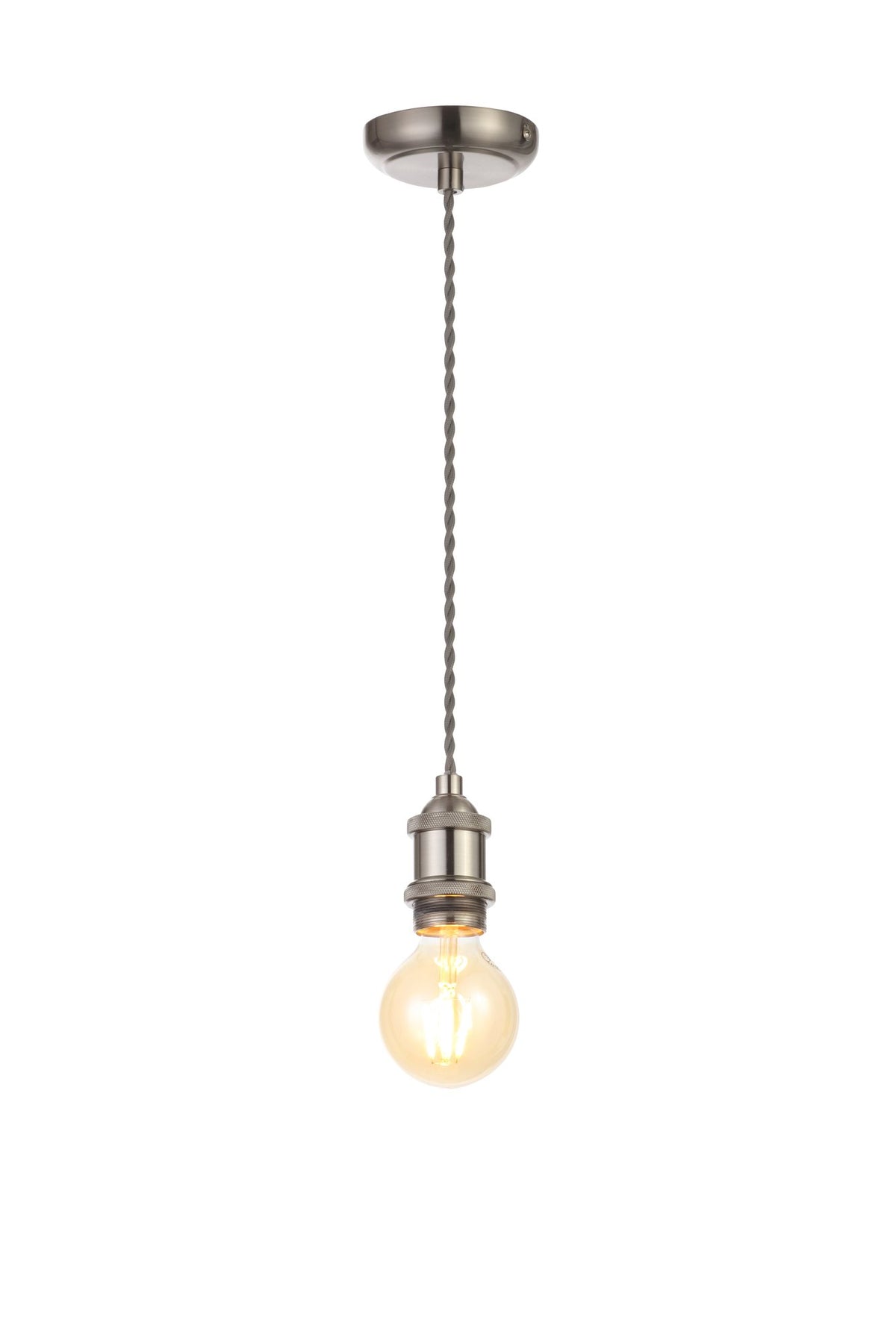 Dale Industrial Style Braided Grey Cable Ceiling Pendant - Satin Nickel