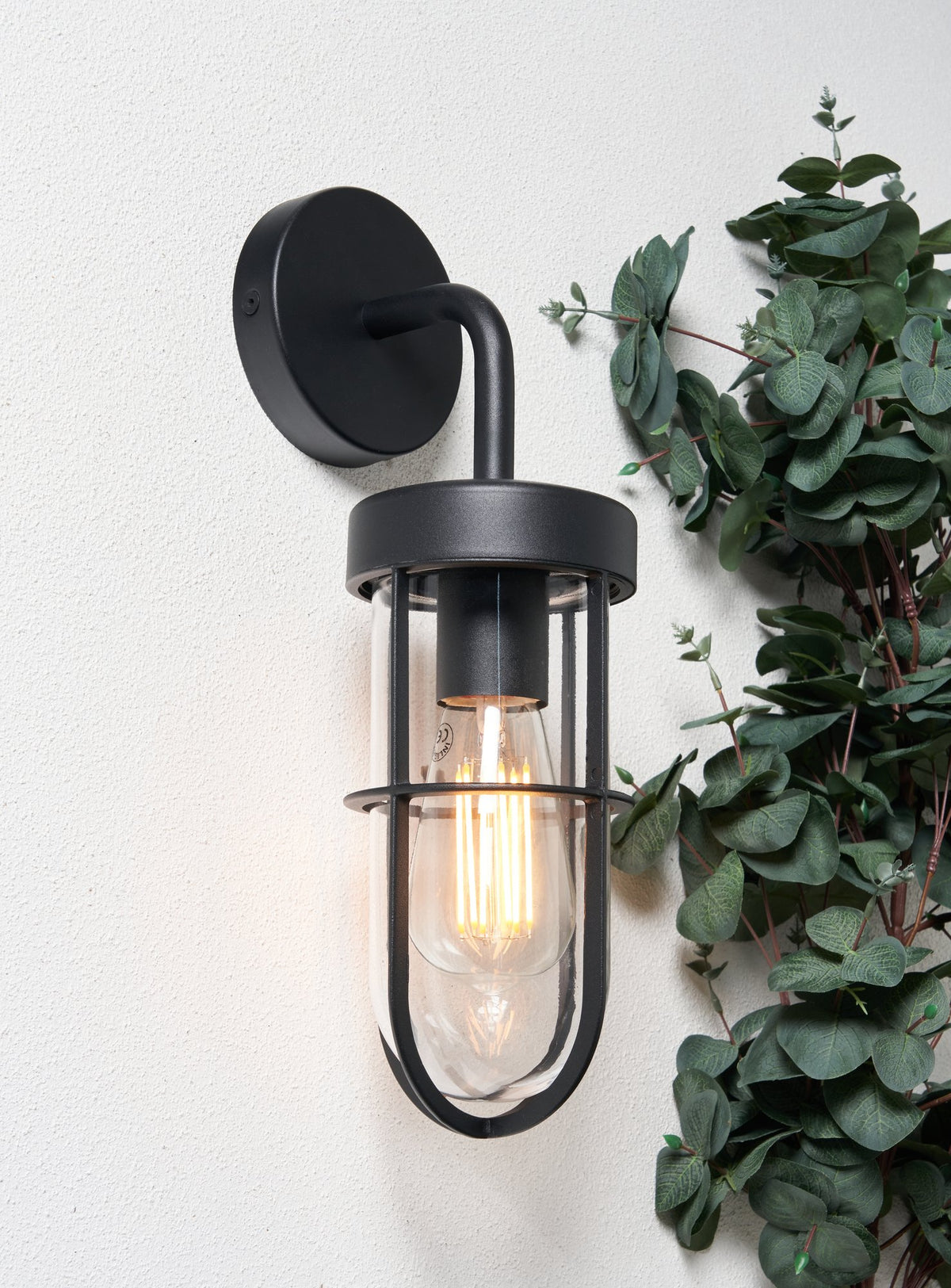 Woking Outdoor Industrial Style Caged Wall Light, Black