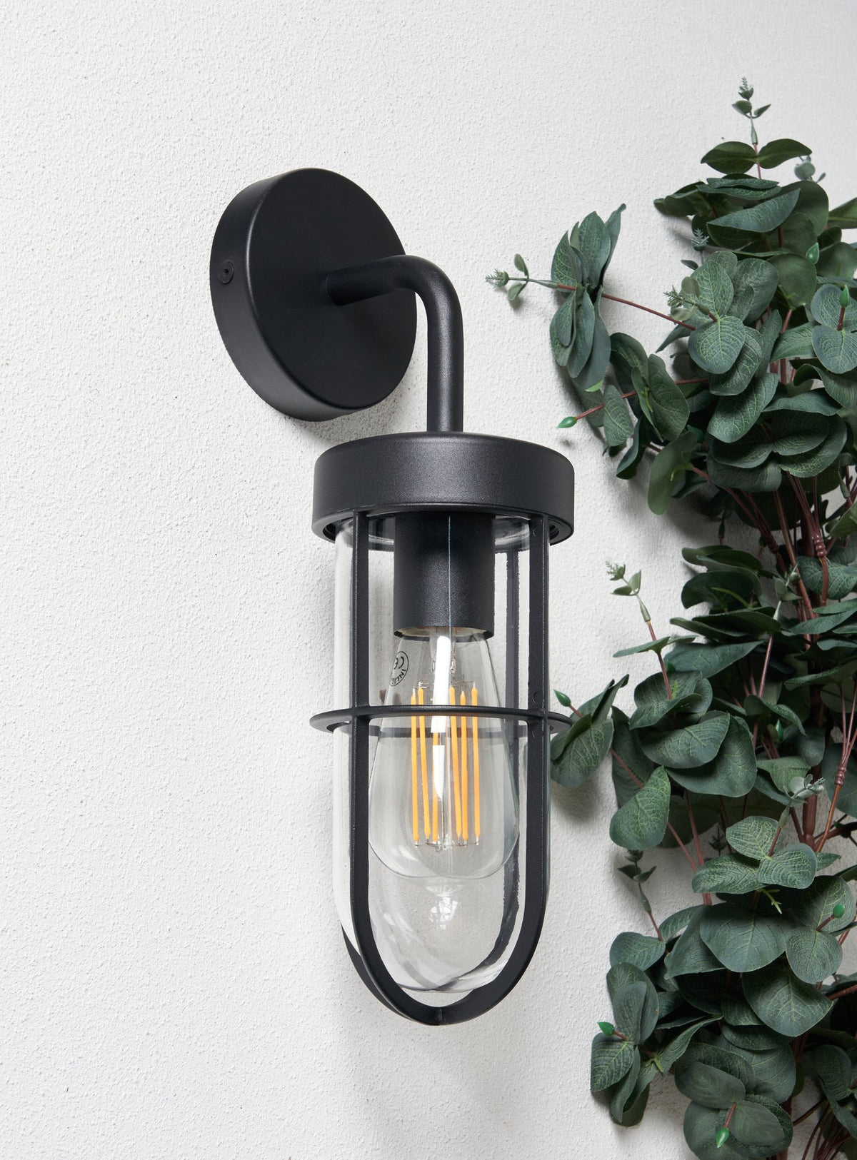 Woking Outdoor Industrial Style Caged Wall Light, Black
