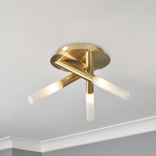 Crux Bathroom Flush Ceiling Light, Satin Brass