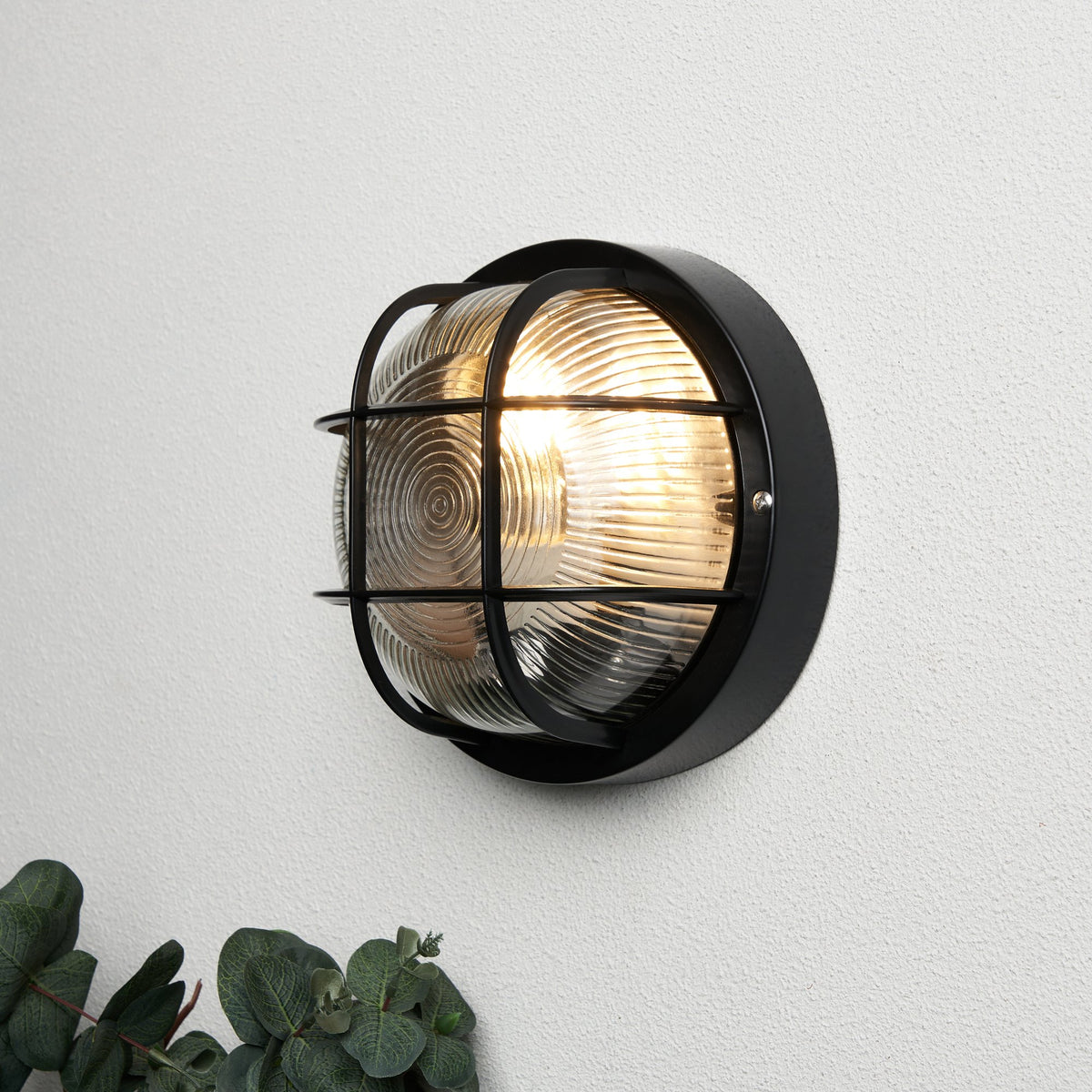 Mars Polycarbonate Round Bulkhead Outdoor Wall Light, Black