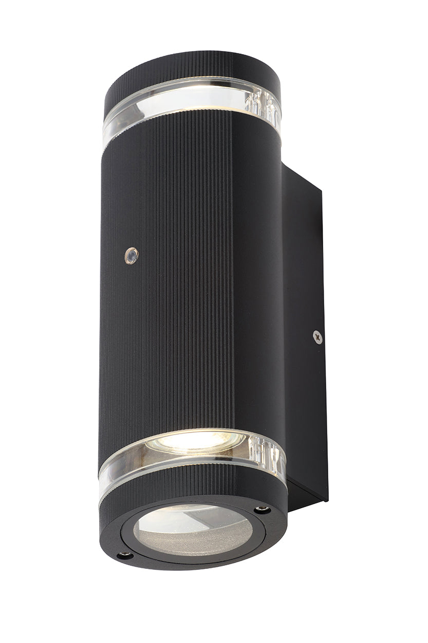 Helix 2 Light Up and Down Outdoor Cylinder Wall Light with Photocell - Black