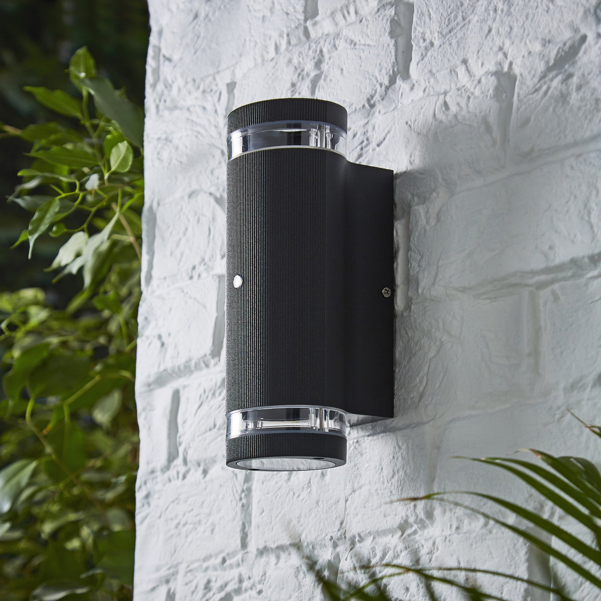 Helix 2 Light Up and Down Outdoor Cylinder Wall Light with Photocell - Black