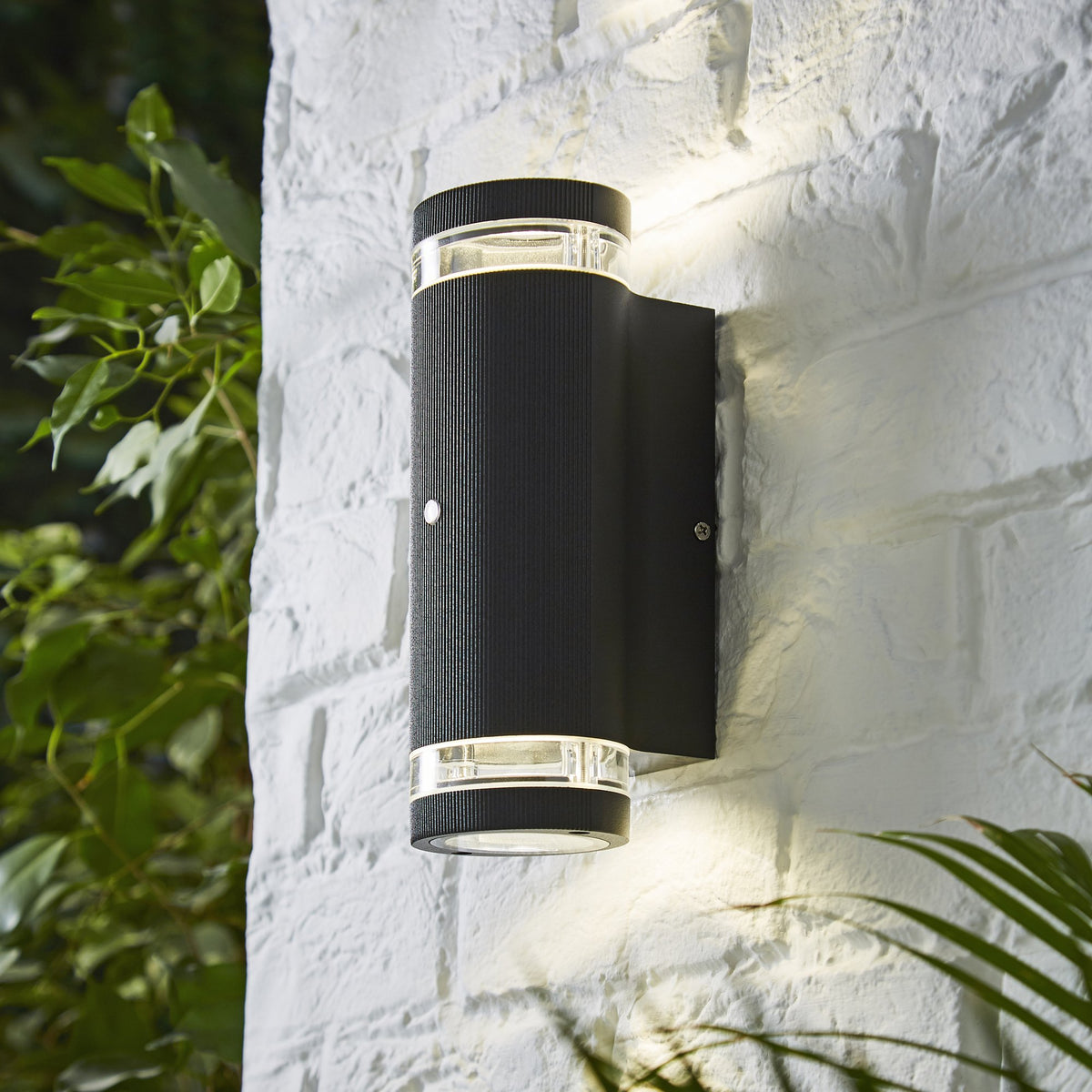 Helix 2 Light Up and Down Outdoor Cylinder Wall Light with Photocell - Black