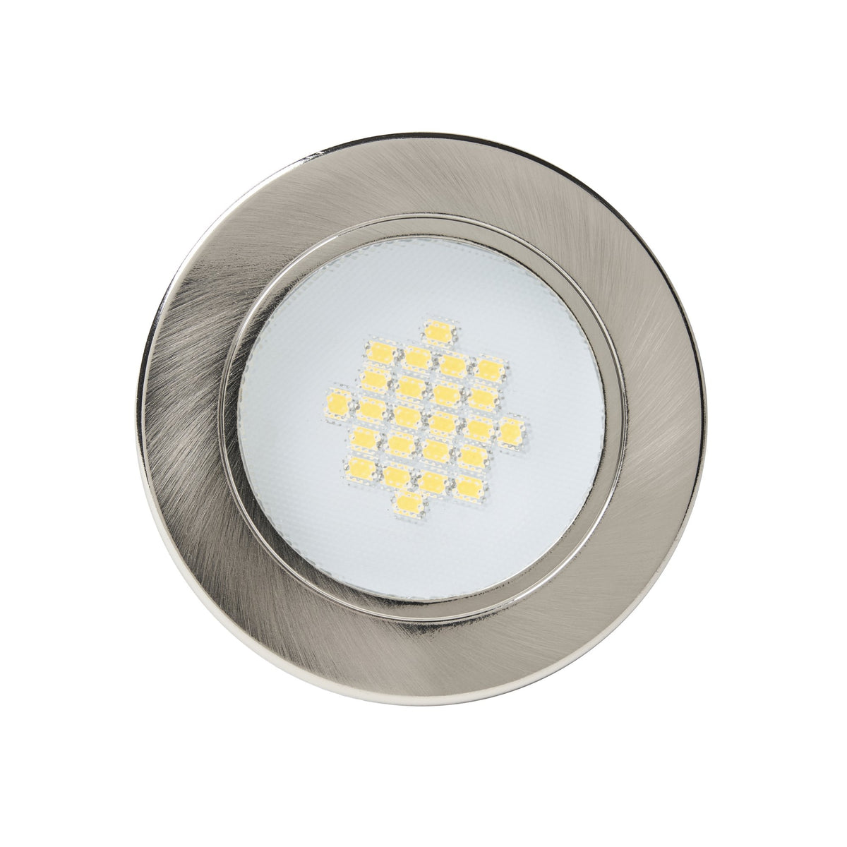 Pozza Circular Recessed Natural White LED Under Kitchen Cabinet Light - Satin Nickel