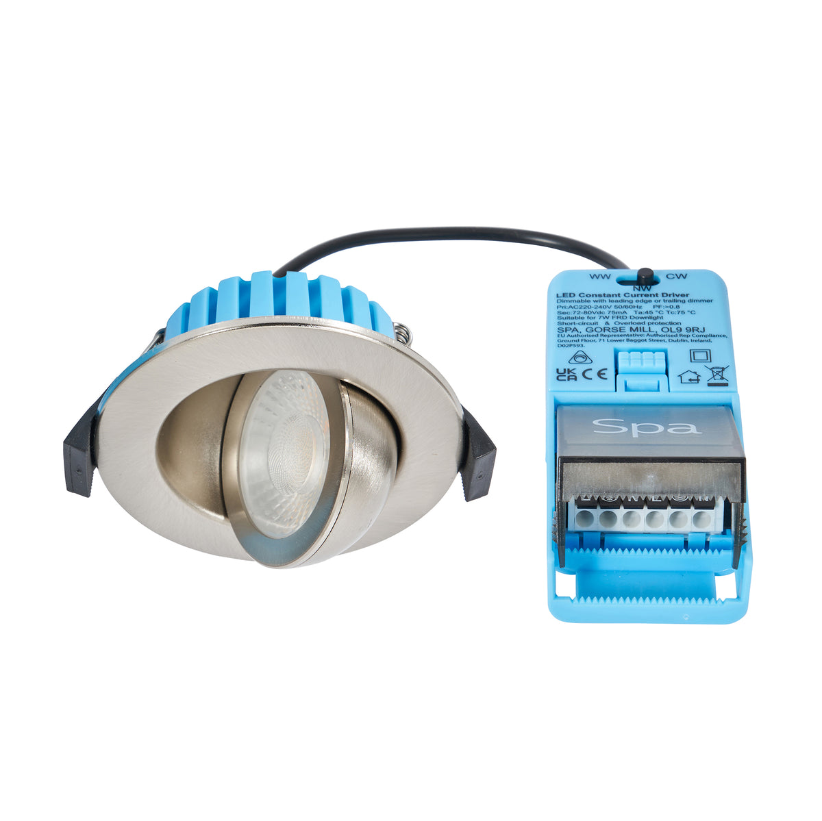 Eden 7 Watt LED Adjustable IP65 Colour Changing Downlight, Satin Nickel
