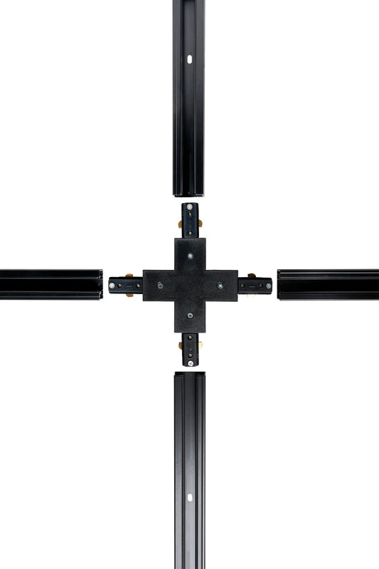 Tor X Shaped Connector for Single Circuit Mains Track - Black