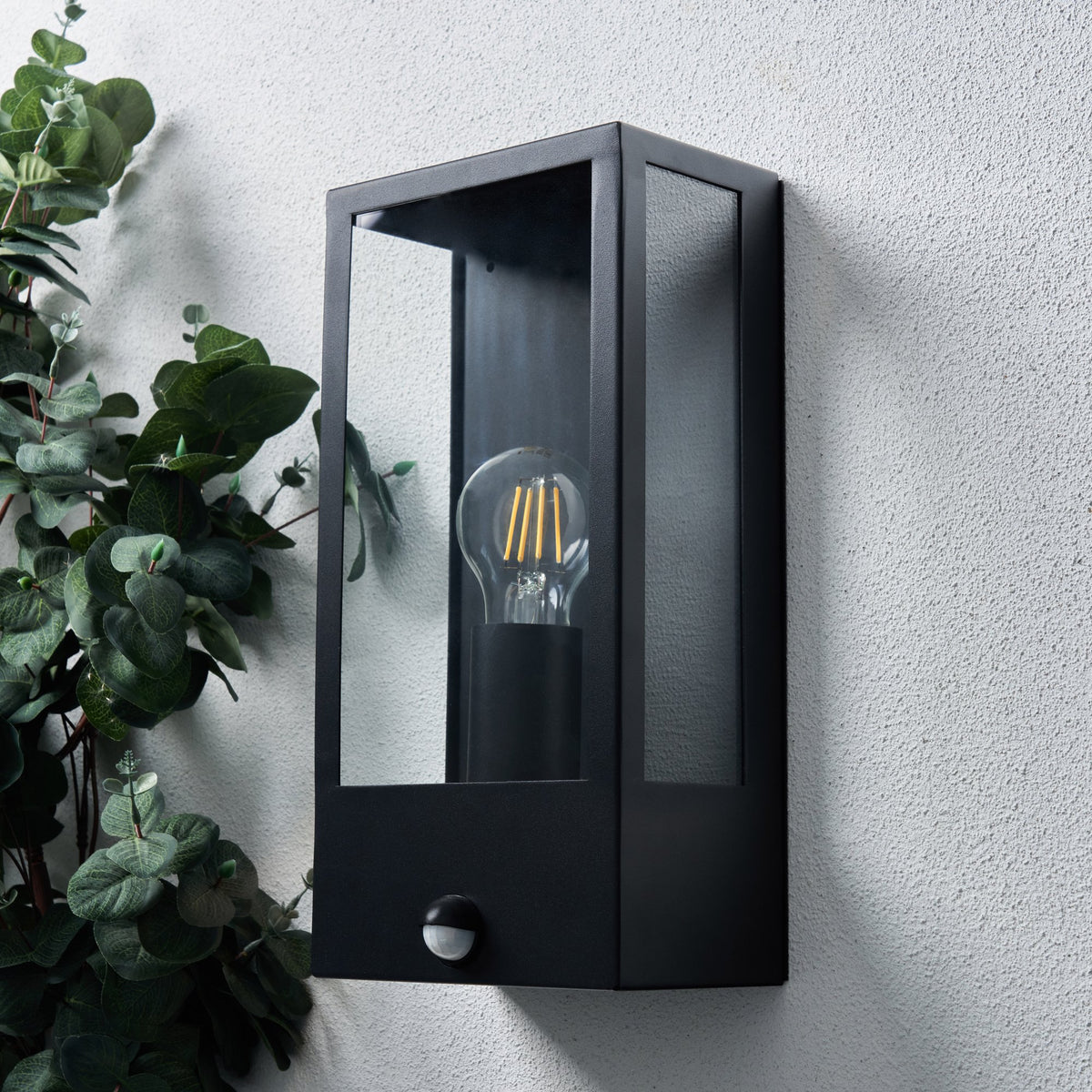 Minerva Outdoor Wall Light with PIR Sensor, Black