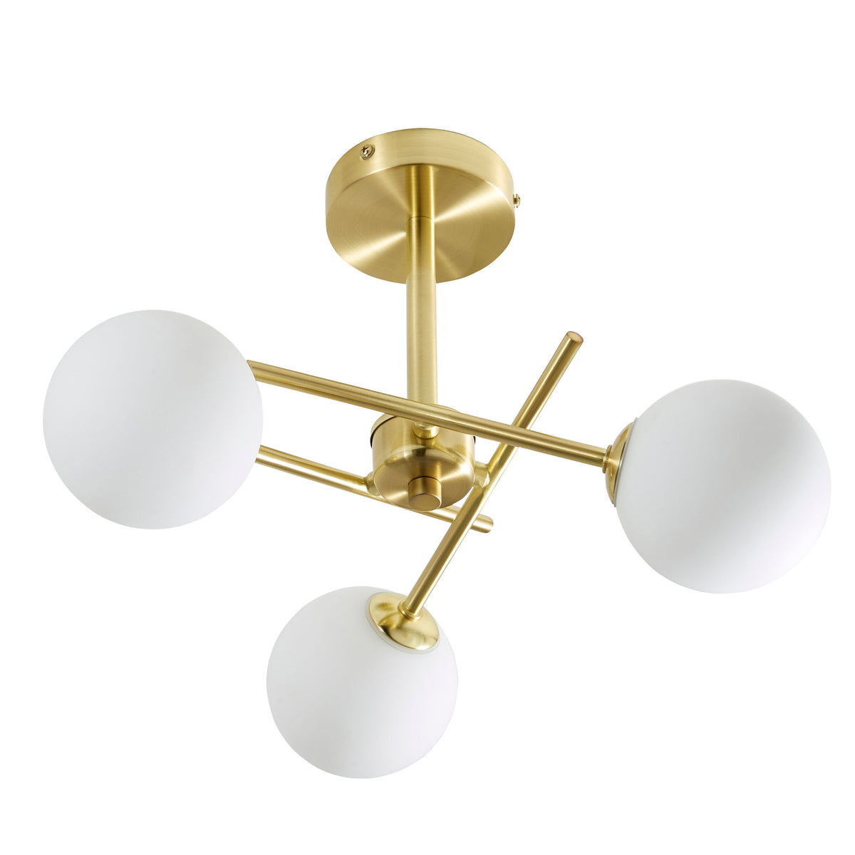 Lindos Bathroom Cross Arm Semi Flush Ceiling Light, Satin Brass