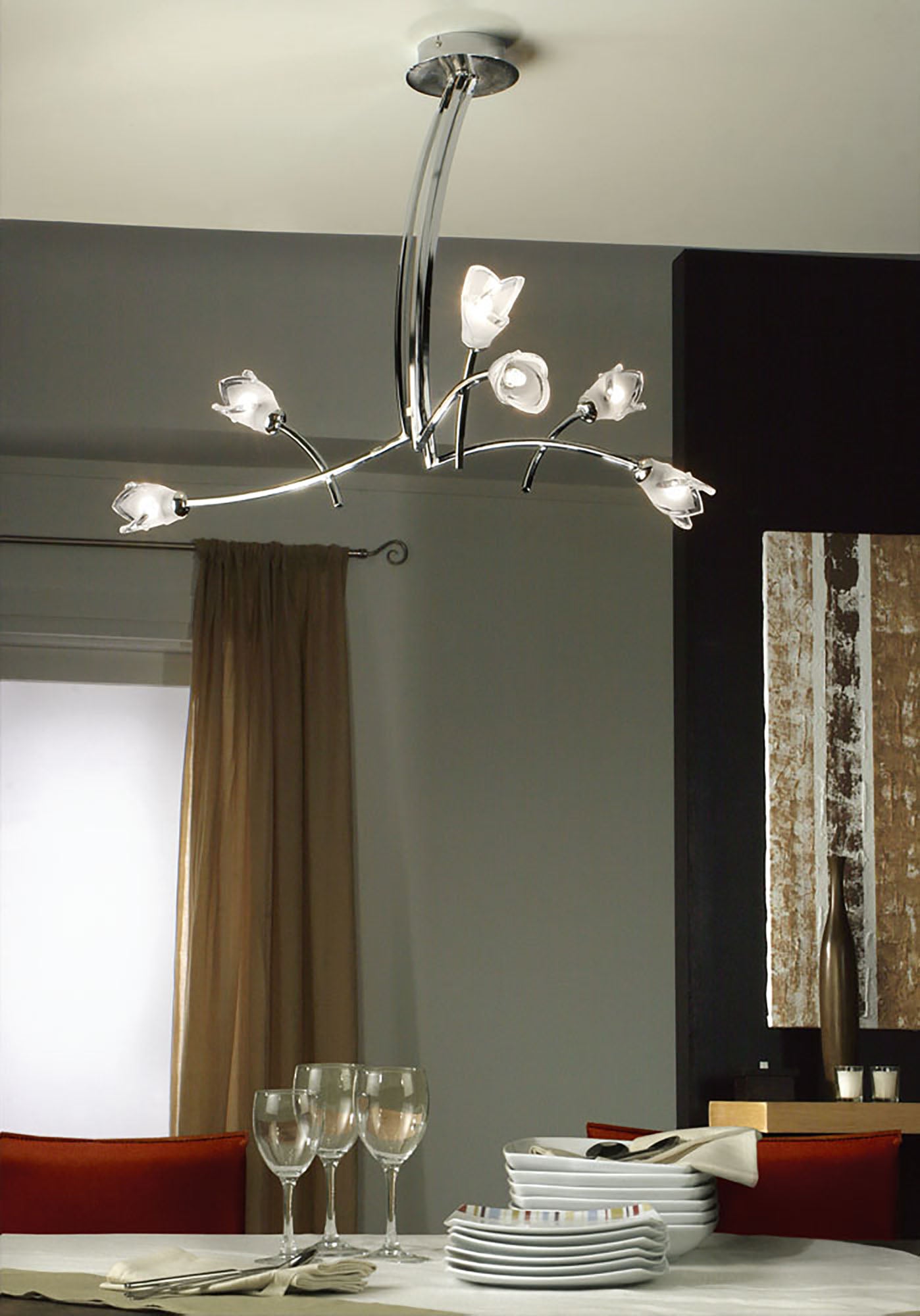 Pietra Pendant 3 Arm 6 Light G9, Polished Chrome by Mantra