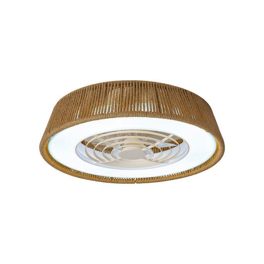 Polinesia Rope Mini 55W LED Dimmable Ceiling Light With Built-In 25W DC Reversible Fan, Beige Oscu, 3800lm, 5yrs Warranty by Mantra